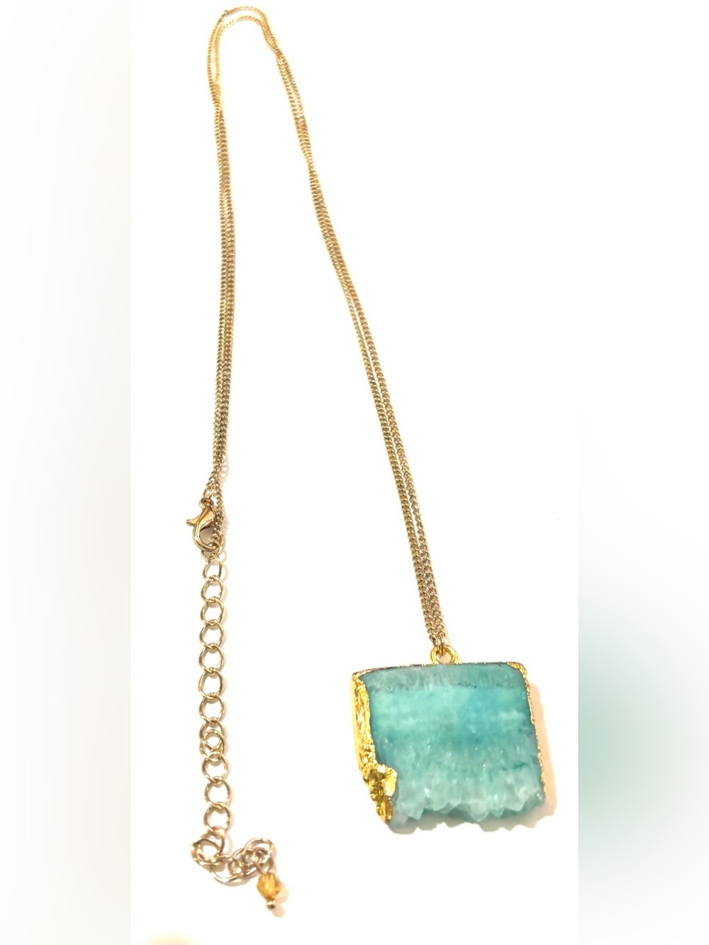 Gold-Tone Necklace with Aqua Druzy Pendant - Women Jewelry